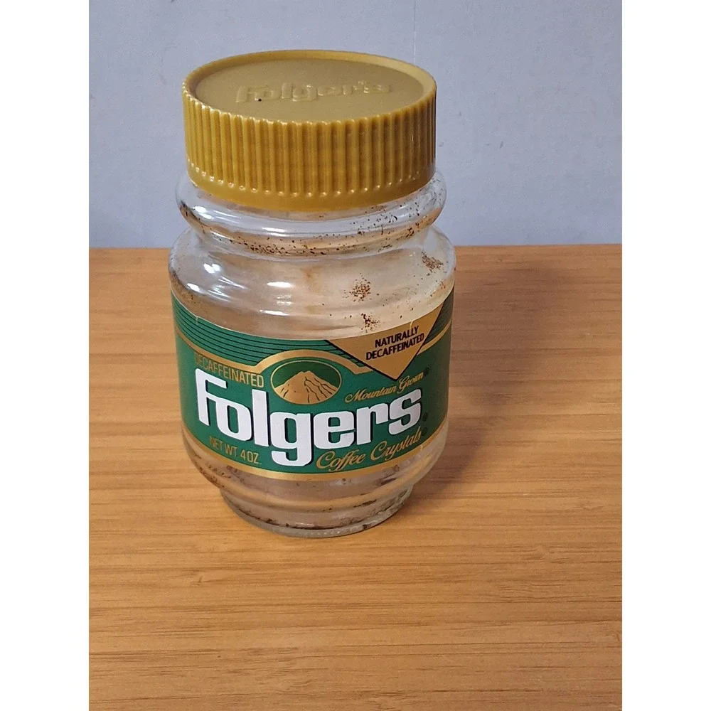Vintage Coffee Jar Lot Folgers Tasters Choice Sanka Glass Jars with Lids 4pc